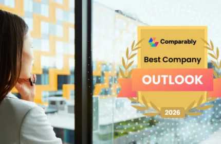 Clear brand attribution, includes “Comparably” and “Best Company Outlook,” and reinforces the 2026 recognition without keyword stuffing.