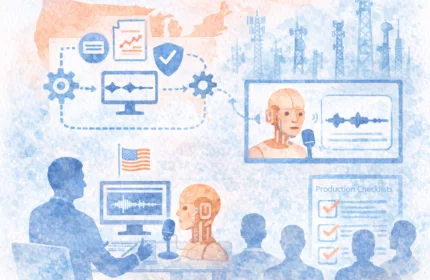 AI-enabled learning production workflow with governance controls, quality checks, and human-AI collaboration using voice synthesis and digital training tools