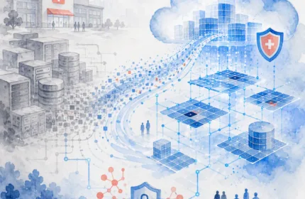 Healthcare organization migrating legacy infrastructure to Google Cloud Platform with secure cloud architecture, data modernization and protected patient systems.