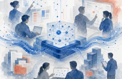 Abstract technology image representing generative AI platform development, embedded AI expertise, and scalable data processing support from Beacon Hill Technologies.