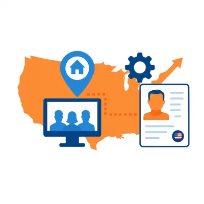 Illustration showing a distributed technical workforce supporting rural U.S. locations through a structured talent delivery model.