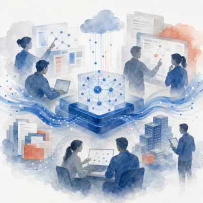 Abstract technology image representing generative AI platform development, embedded AI expertise, and scalable data processing support from Beacon Hill Technologies.