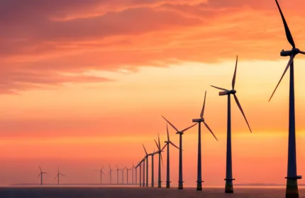 Wind turbines at dusk, symbolizing government programs and clean energy initiatives.
