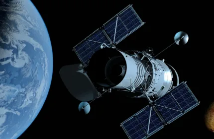A satellite orbiting Earth, representing government program support in aerospace and space technology.