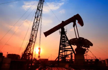 An oil drilling site, symbolizing IT and automation systems for energy operations.