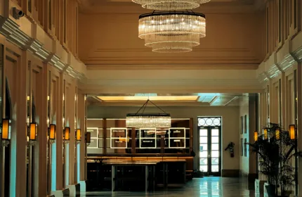 A modern hotel hallway, representing administrative and guest relations support in hotel management.