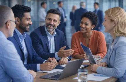 A group of professionals sitting around a table.
