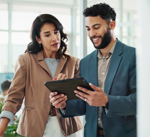 Adobe Stock 1088740695 Tablet meeting and business people in office with research