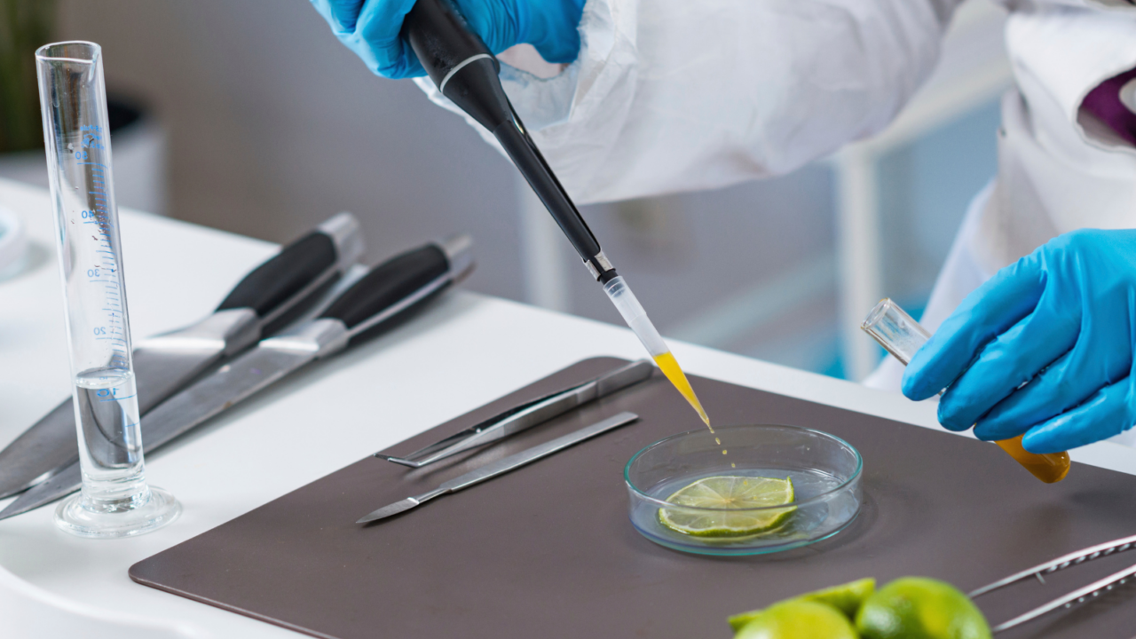 Food scientist testing ingredients in a lab.