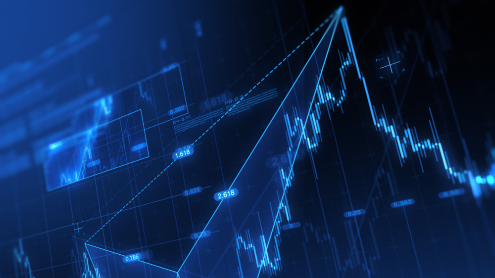 A digital graphic featuring blue-toned charts and graphs, including line graphs and geometric shapes, representing data analysis, metrics, and predictive analytics in a modern technology context.